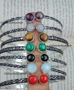 Opalite & Mix Gemstone 925 Sterling Silver Plated Adjustable Cuff Bangles Lot - Picture 1 of 3