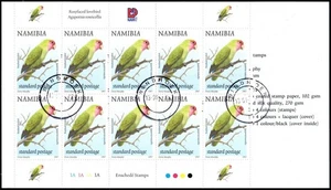 Folletos Namibia 1997 $5 Lovebird y $12 Leopard, SG.SB8/9, cancelados a pedido - Imagen 1 de 4