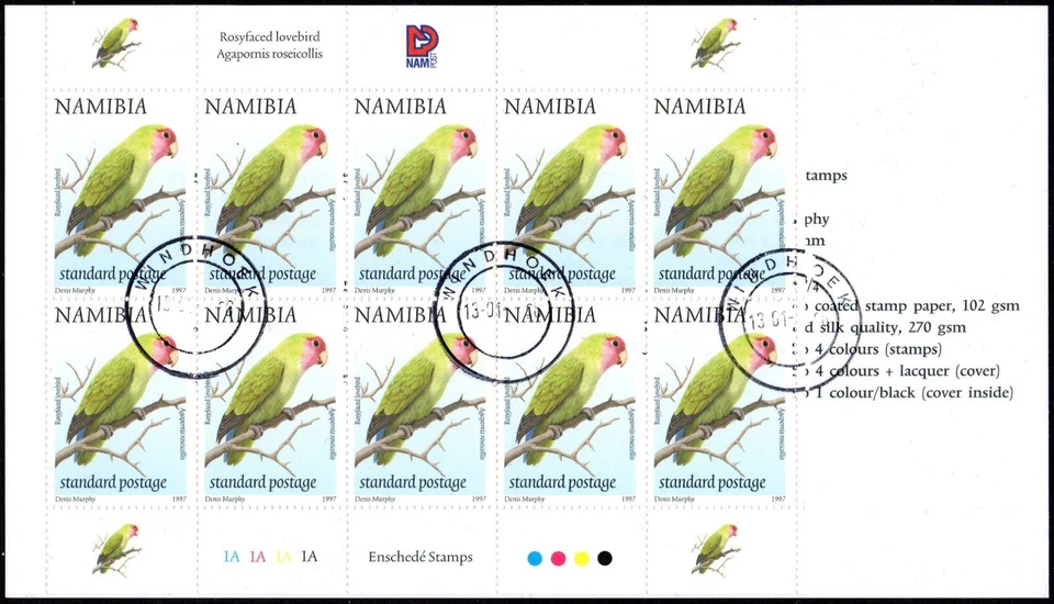 Folletos Namibia 1997 $5 Lovebird y $12 Leopard, SG.SB8/9, cancelados a pedido Foto 1 de 4