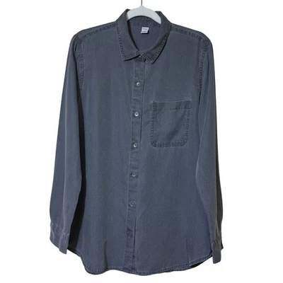 Old Navy Button Front Tunic Blouse Washed Black Medium - Image 1 of 4