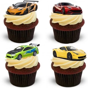 Cake Toppers Fast Cars Supercar Car 12 STAND UP Edible Wafer Paper Decorations - Picture 1 of 8
