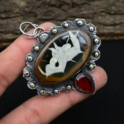 Fósil de grieta de barro, colgante granate de plata de ley 925 hecho a mano joyería regalo 2,27" Foto 1 de 4