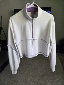 Sweaty Betty - Revive Half Zip Crop Sweatshirt Cream Purple US Small 100% Cotton - Picture 1 of 6