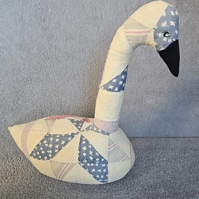 Quilted Stuffed Goose Swan Doorstop pillow Kitsch Cottage Handmade 19" Plush - Image 1 of 4