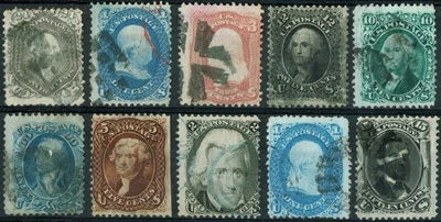 [v669] USA 1861-68 Selection of 10 classic stamps used cv:+$1,350 - Image 1 of 3