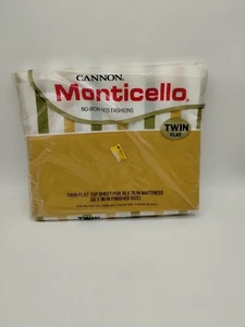 Vintage Cannon Monticello lenzuolo doppio righe verdi e gialle nuovo MCM - Foto 1 di 10