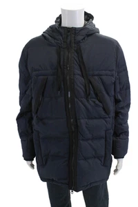 Andrew Marc Mens Double Zip Hooded Puffer Coat Navy Blue Size L - Picture 1 of 6