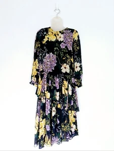 Vestido Mango Talla XS Negro Multicolor Floral En Niveles Gasa Manga Larga Midi - Imagen 1 de 20