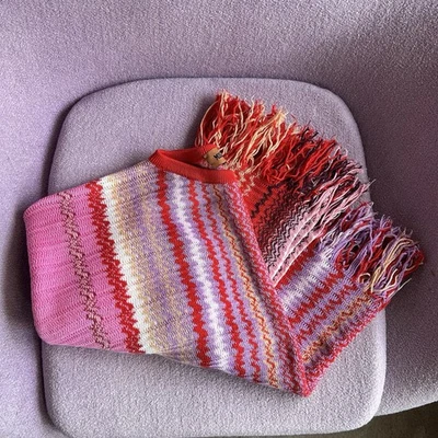 MISSONI Capa Tejida con Flecos Rojo/Rosa Multicolor Cuello Redondo Auténtica Hecha en Italia Foto 1 de 4