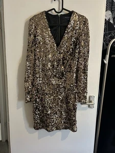 French Connection Gold Sequin Mini Dress Size UK 10 - Picture 1 of 6