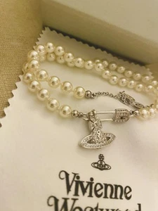 Vivienne Westwood Silver Mini Bas Relief Pin Pearl Necklace Chocked W/Gift Set - Picture 1 of 4