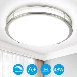LED Flush Mount Ceiling Light with Remote Dimmable 17.6" Round Bedroom Kitchen - Picture 1 of 10