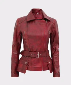 Damen Echtleder Western Style Slim Fit Jacke - Rot - Bild 1 von 3