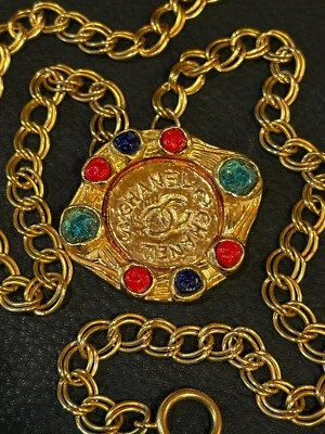CHANEL Necklace Pendant choker Chain CC AUTH kenkenjp Gold Gripoix Coloerd Stone - Изображение 1 из 4