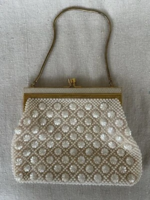 Vintage Beaded Handbag w/Gold Chain Handle and Kiss Lock Handmade in Hong Kong - Image 1 of 4
