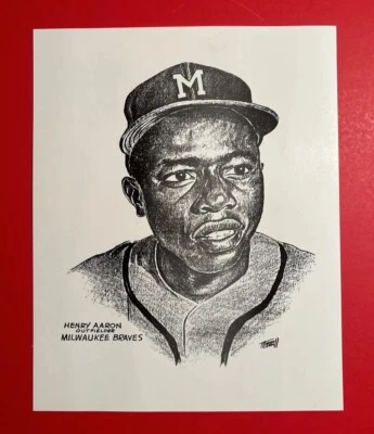 HANK AARON MILWAUKEE ATLANTA BRAVES Home Run King MLB HOF Dibujo Arte Impresión De Colección Foto 1 de 3