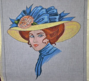 Atemberaubendes viktorianisches Rothaar-Damenporträt handgemalt auf großer Nadelspitze Leinwand - Bild 1 von 2