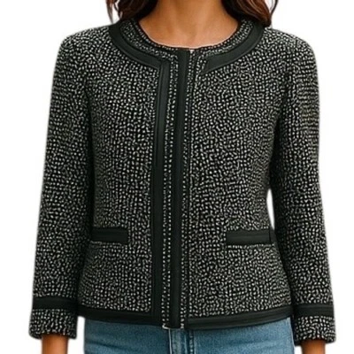 Chaqueta Blazer Sandro Sportswear Tweed Talla M Negra Bolsillos Frontales a Presión Forrada Foto 1 de 4