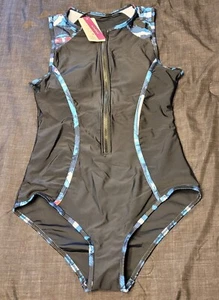 Aonihua Women's Black One Piece Swim Suit Surf Wear Zip Front Size XS NWT - Picture 1 of 8