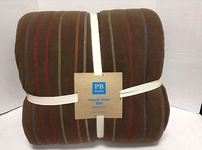 Manta acolchada Pottery Barn PB Teen Kids Favorite Fleece cama F/Q marrón a rayas Foto 1 de 4
