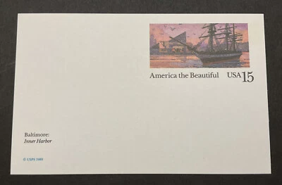 1989 US Sc# UX136 Baltimore Inner Harbor 15¢ Postal Card MNH Postcard - Image 1 of 2
