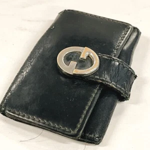 Gucci Vintage Leather Key Case Black Logo Authentic Italian Compact Holder used - Picture 1 of 9