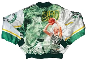 Vtg 90s Chalk Line Larry Bird Celtics Satin Button Jacket Large STAINS HOLES - Picture 1 of 16