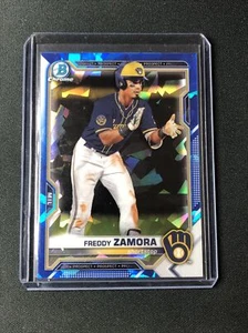 2021 Bowman Chrome Sapphire Freddy Zamora Refractor #BCP-2 Brewers - Picture 1 of 2