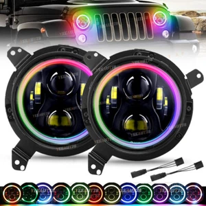 For Jeep Gladiator JL 7inch RGB LED Halo Headlights w/ 9inch Mounting Bracket US - Picture 1 of 12