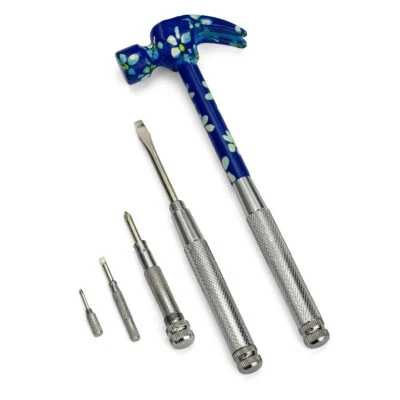 Floral Hammer & Screwdriver 6 Piece Tool Set Pattern 4, Flower Women's Tools - Image 1 of 4