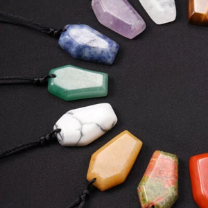 Natural Mini Coffin Hand Carved Quartz Crystal Pendant Reiki Healing Necklace - Picture 1 of 22