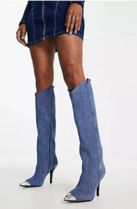 Jeffrey Campbell By Golly Knee High Denim Western Boot Sz 8.5 $245 - Picture 1 of 15