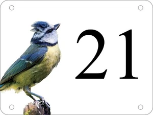 Personalised Aluminium Blue Bird House Number Sign White (UV Printed) - Picture 1 of 1