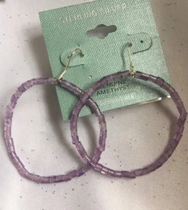 Sterling Silber große echte Amethyst Perlen Creolen - Neu mit Etikett - Bild 1 von 3