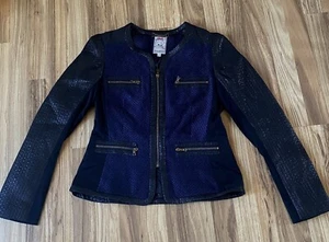 NWOT Yoana Baraschi Zip Front Lined Jacket Ladies Sz 6 Black & Blue Blazer - Picture 1 of 8