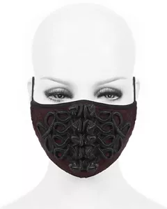 Devil Fashion Gothic Face Mask Mouthguard Red Black Knotted Frogging VTG Vampire - Picture 1 of 6