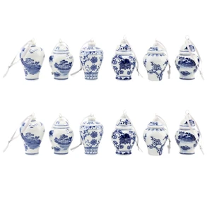 Blue & White Ginger Jar Porcelain Christmas Ornaments (Set of 12) Tree Ornaments - Picture 1 of 8