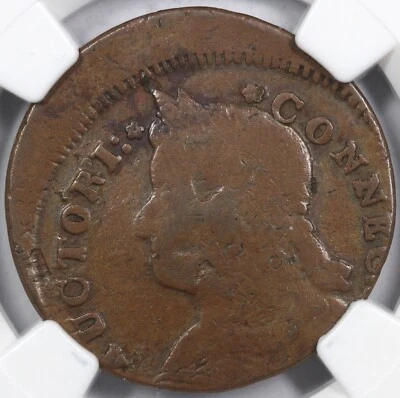 1787 M.33.2-Z.5 Draped Bust Left Connecticut Struck 10% Off Center NGC VG 8 - Image 1 of 4