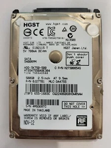 HTS547550A9E384, PN: 0J27701, MLC: DA4755, NOV 12, HGST 500Gb 2.5" HDD - Imagen 1 de 2
