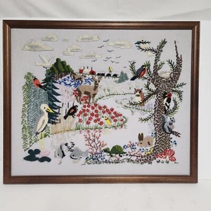 Large Professionally Framed Hand Emboidered Nature Scene Birds, Wildlife,... - Picture 1 of 11
