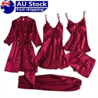 5pcs Women Lace Sleepwear Sexy Silk Satin Pajama Set Home Wear Nightwear Set - image 1 of 4