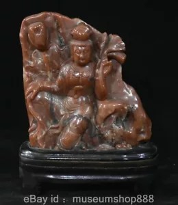 5" Old Chinese Shoushan Stone Carving Kwan-yin Guan Yin Buddha Sculpture - Picture 1 of 12