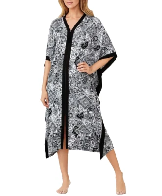ELLEN TRACY Cremallera Frontal Estampado Caftán Paisley Negro/Blanco ELIGE LA TALLA Foto 1 de 3