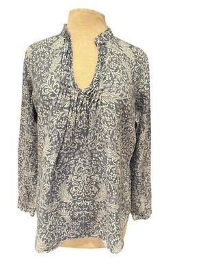 Blusa de mujer Malvin azul/blanco floral manga larga mediana 100 % lino Foto 1 de 4