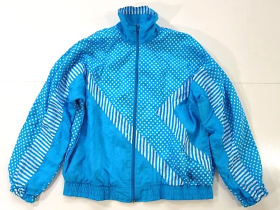 Chaqueta cortavientos retro vintage Blair Boutique azul blanco a lunares cremallera completa M Foto 1 de 4