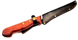 Cuchillo para filete vintage Sandvik con mango de madera remachada con vaina de cuero 11,5" - Imagen 1 de 12