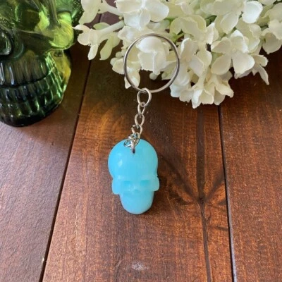 Handmade Resin Milky Light Blue Skull 3” Keychain Gothic Backpack Bag Charm NEW - Image 1 of 4