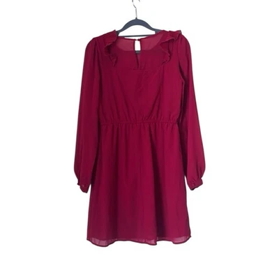 Women's Forever 21 Burgundy Red Chiffon Long Sleeve Midi Party Dress Size Small - Image 1 of 4