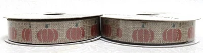 2x Simply Autumn Ribbon 5/8" x 9ft Each Pumpkin Faux Burlap New - Image 1 of 4