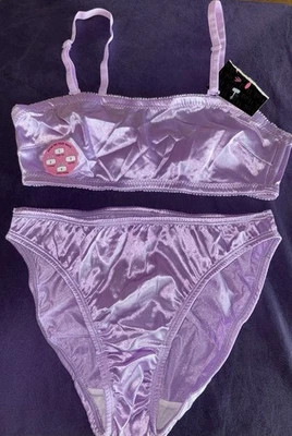 Joe Boxer 复古罕见第二皮肤高腿 Y2K 丝绸内裤和文胸套装 32 & M — 第 1/4 张图片